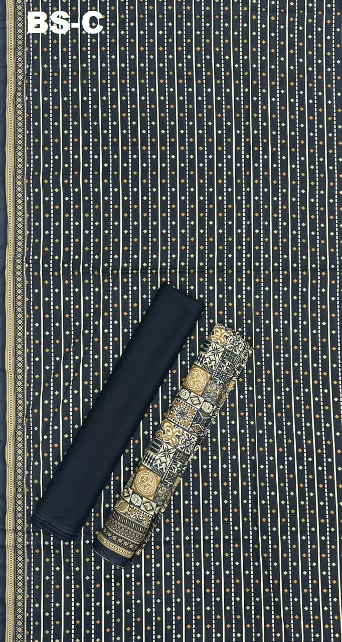 Bin Saeed Cotton 3-piece printed suit