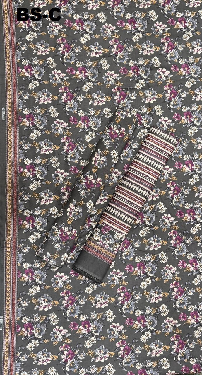 Bin Saeed Cotton 3-piece printed suit
