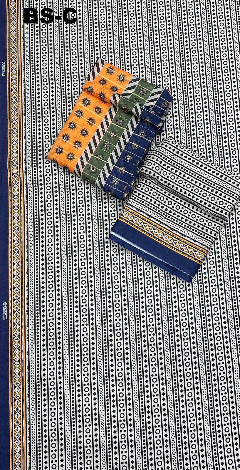 Bin Saeed Cotton 3-piece printed suit