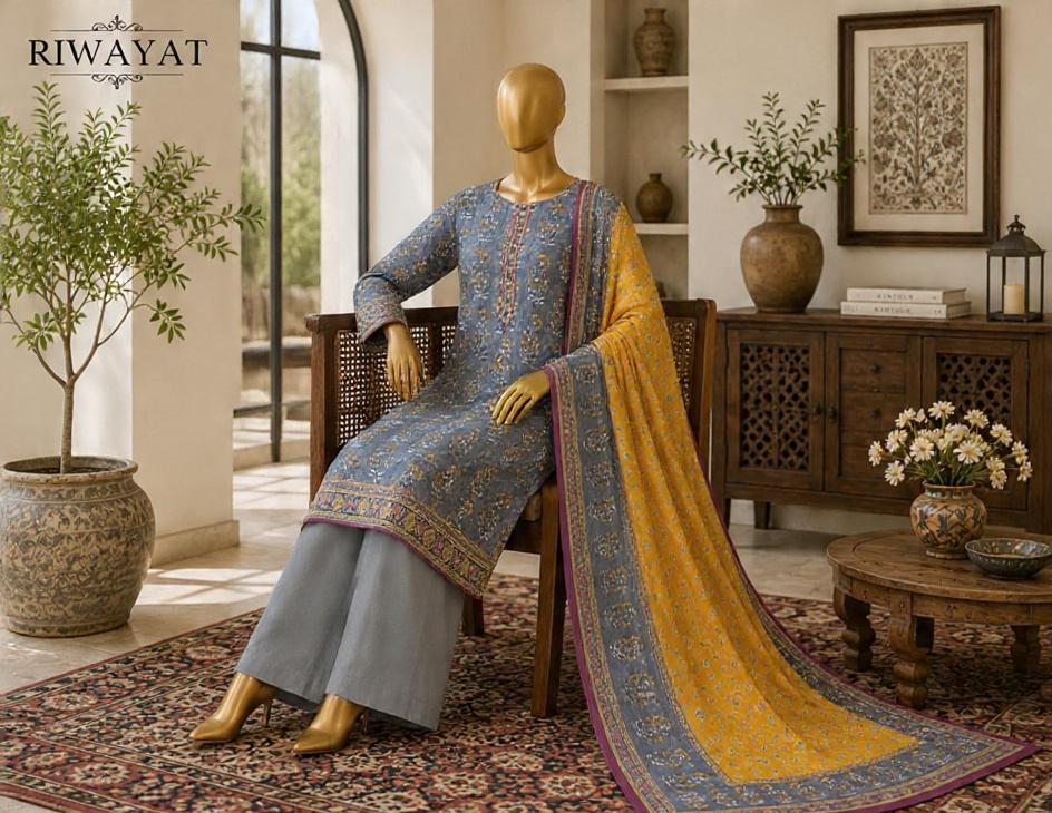 Riwayat 3-pc printed luxury dobby viscose