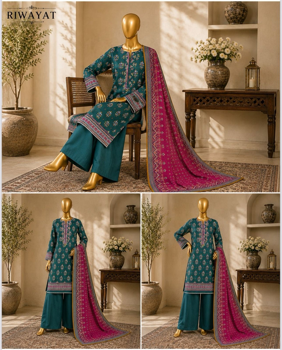 Riwayat 3-pc printed luxury dobby viscose