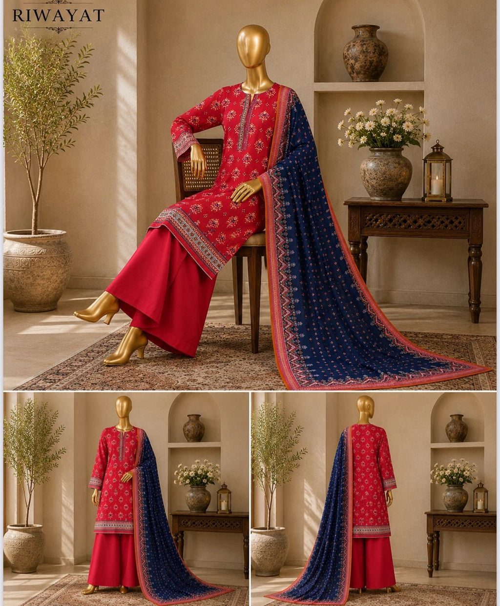 Riwayat 3-pc printed luxury dobby viscose