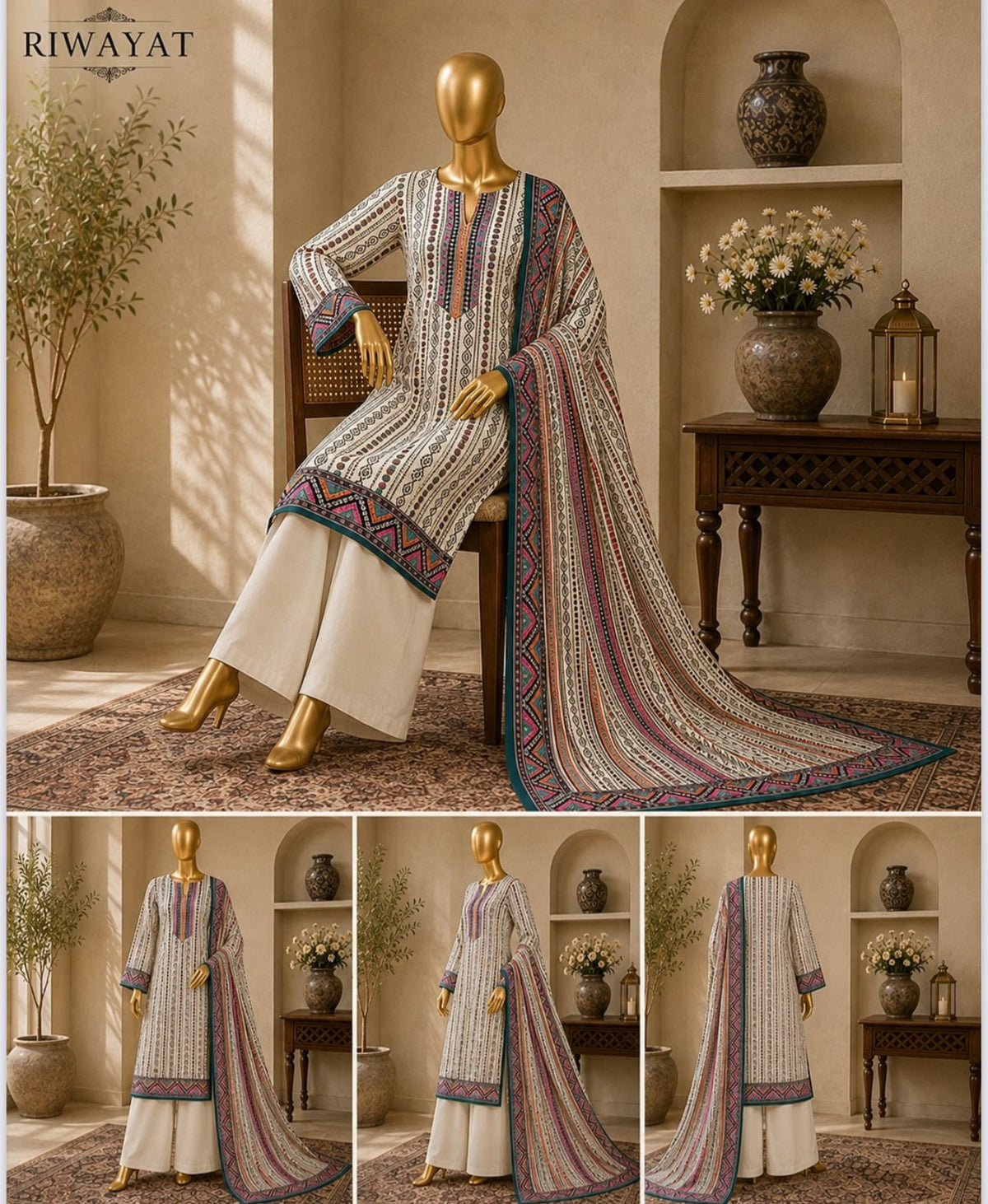 Riwayat 3-pc printed luxury dobby viscose