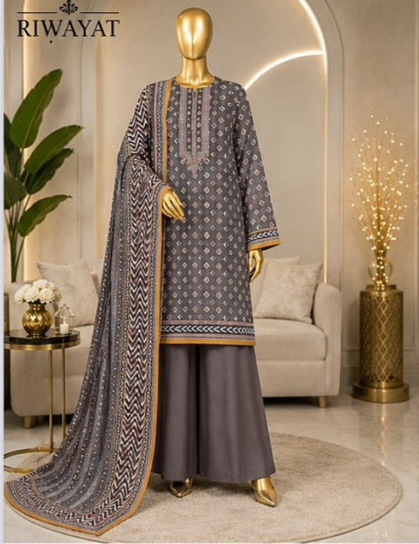 Riwayat 3-pc printed luxury dobby viscose