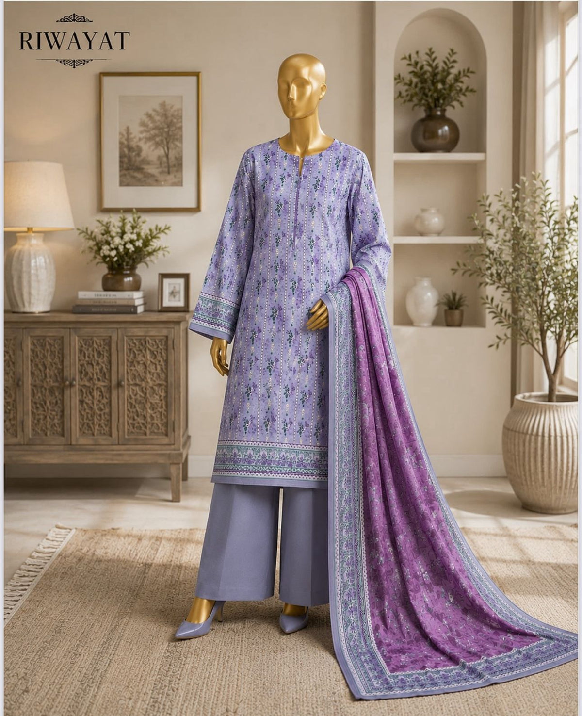 Riwayat 3-pc printed luxury dobby viscose