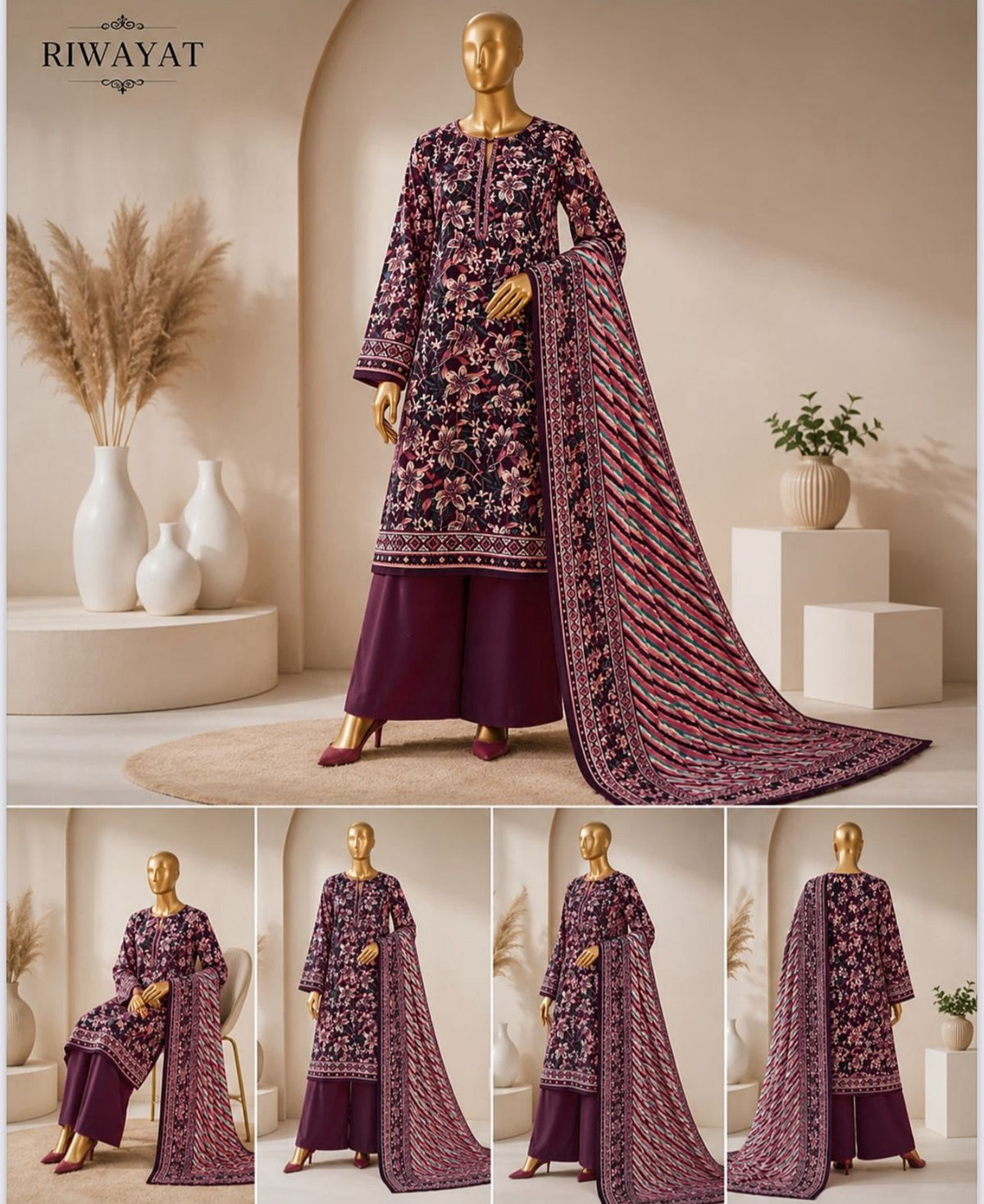 Riwayat 3-Pc Printed Luxury Dobby Viscose