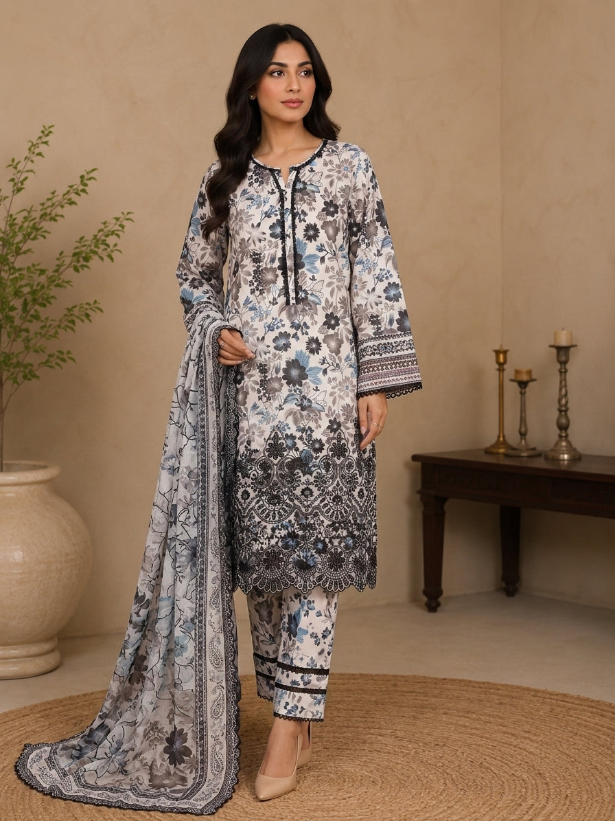 Riwayat Premium Luxury Embroidered 3-pc suit + Cutwork Dupatta