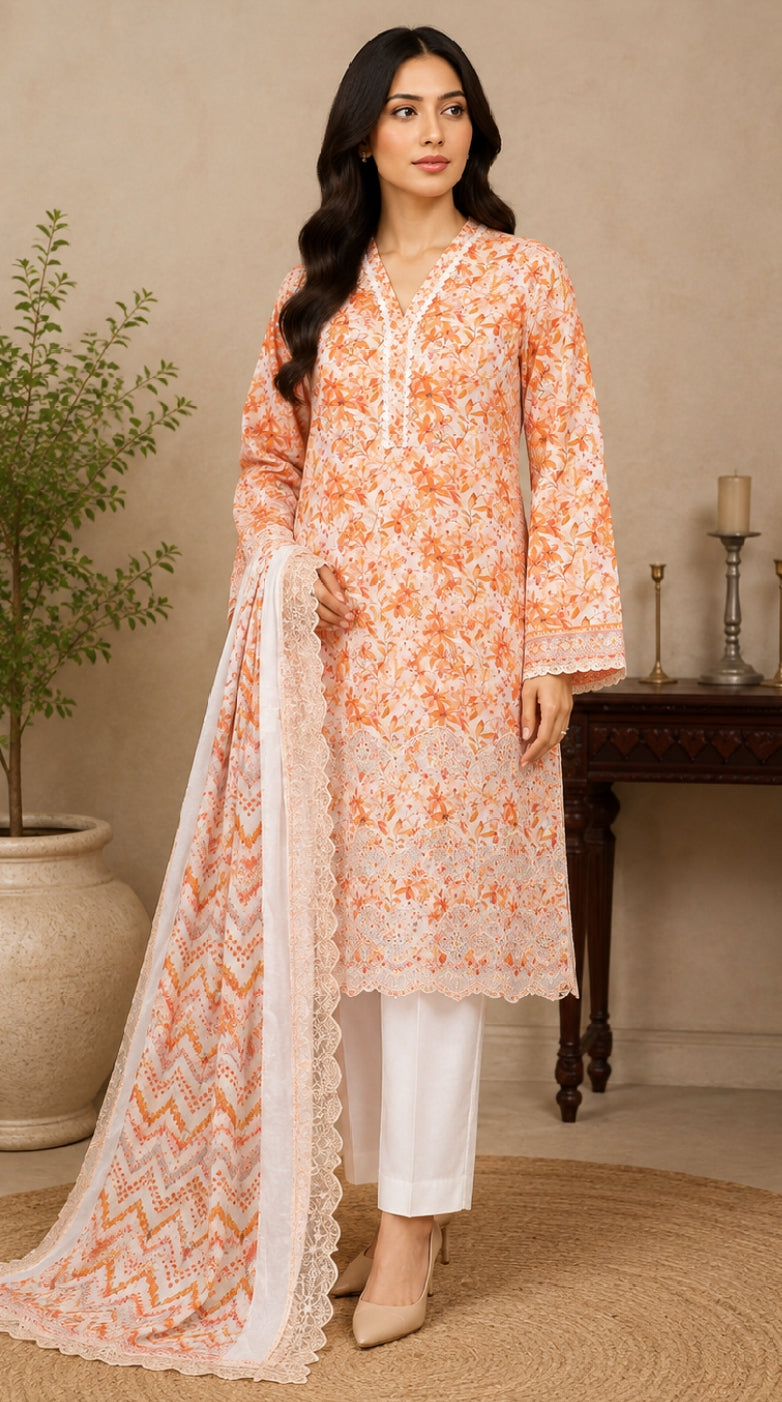Riwayat premium Luxury Embroidered 3-pc suit+ Cutwork Dupatta