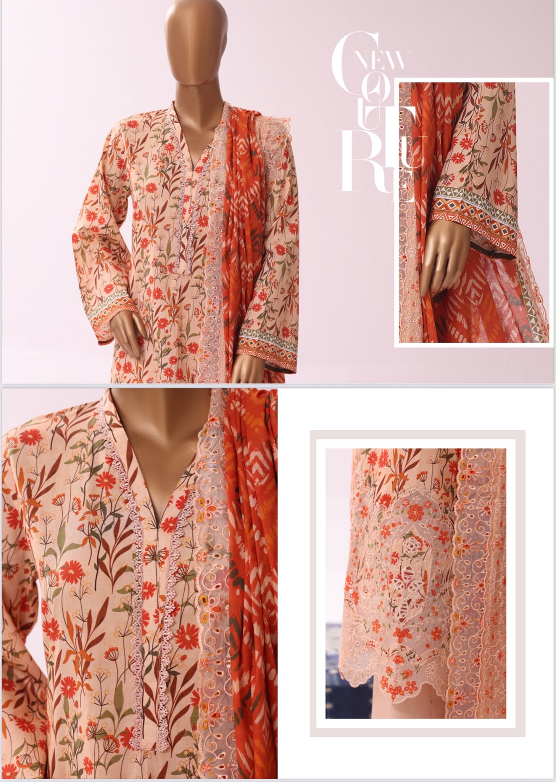 Riwayat Premium Luxury Embroidered 3-pc suit + Cutwork Dupatta