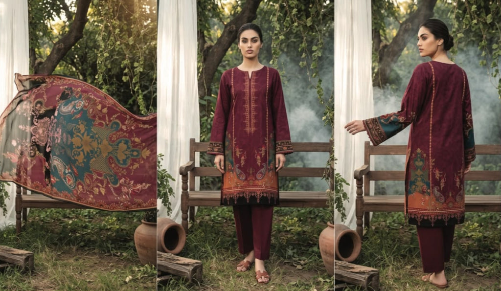 Regalia Premium Luxury Printed Khaddar 3-Pc Suit