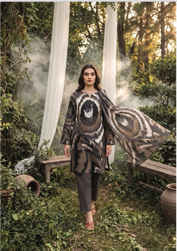 Regalia Premium Luxury Printed Khaddar 3-Pc Suit