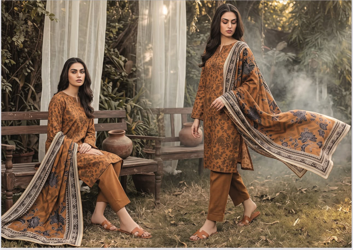 Regalia Premium Luxury Printed Khaddar 3-Pc Suit