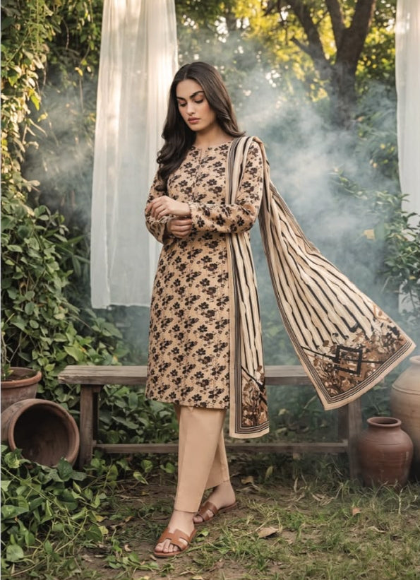 Regalia Premium Luxury Printed Khaddar 3-Pc Suit
