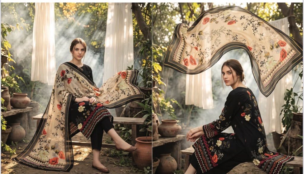 Regalia Premium Luxury Printed Khaddar 3-Pc Suit