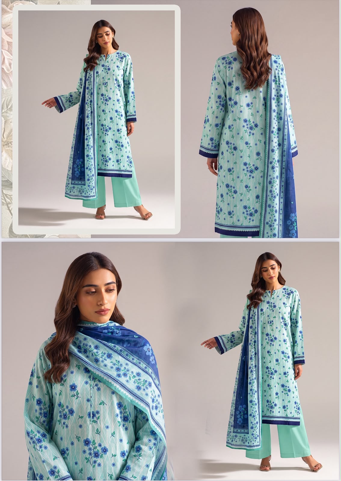 SAPPHIRE | Ferozi Blue Floral Day To Day Luxury Lawn 3-Piece Printed Suit*