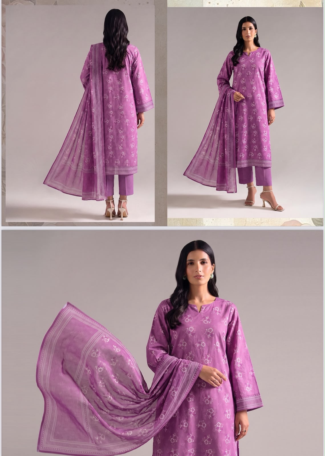 SAPPHIRE| Royal Purple &amp; White Floral Day To Day Luxury Lawn 3-Piece Printed Suit*