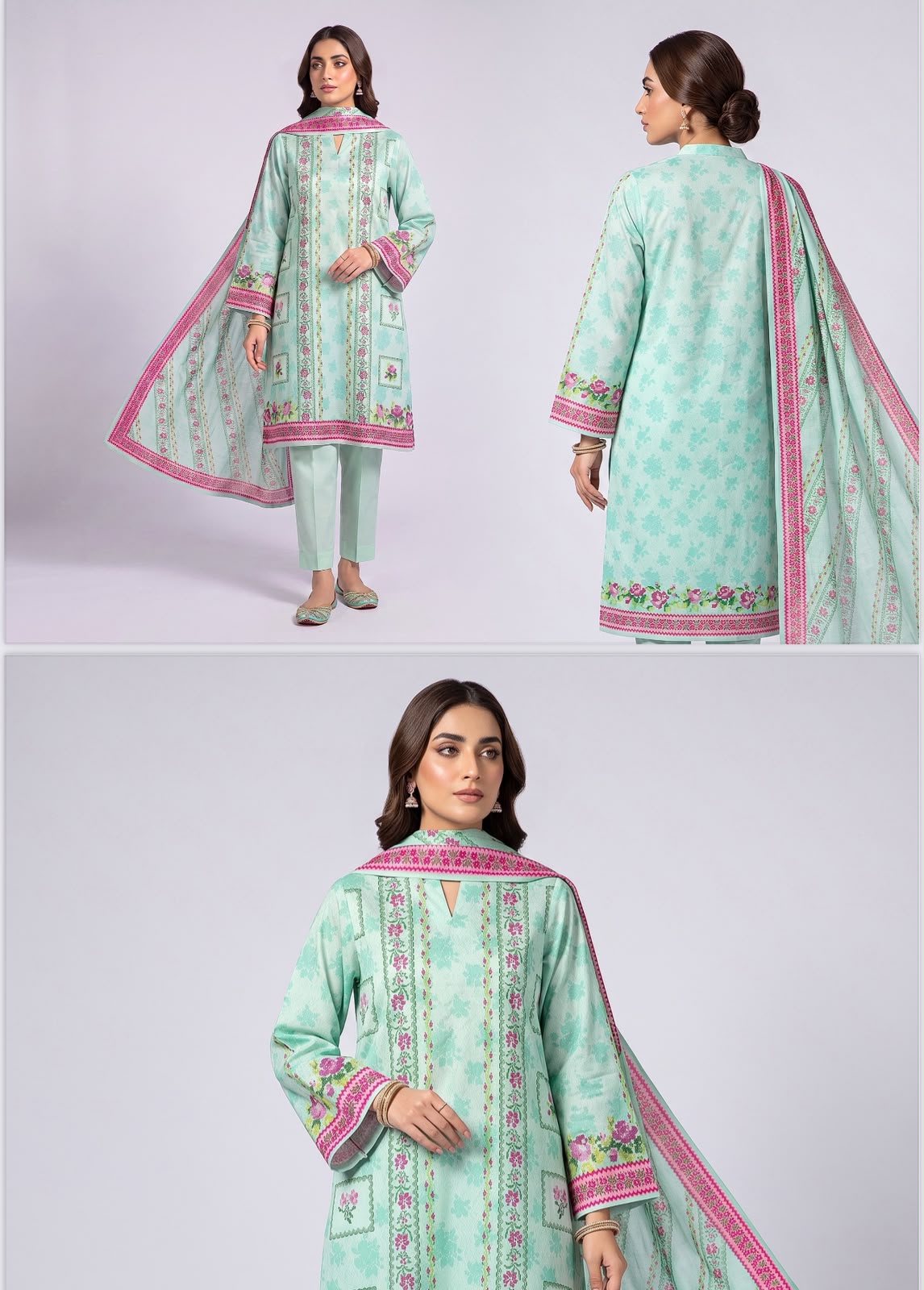 SAPPHIRE | Mint Green &amp; Pink Floral Day To Day Luxury Lawn 3-Piece Unstitched Suit*