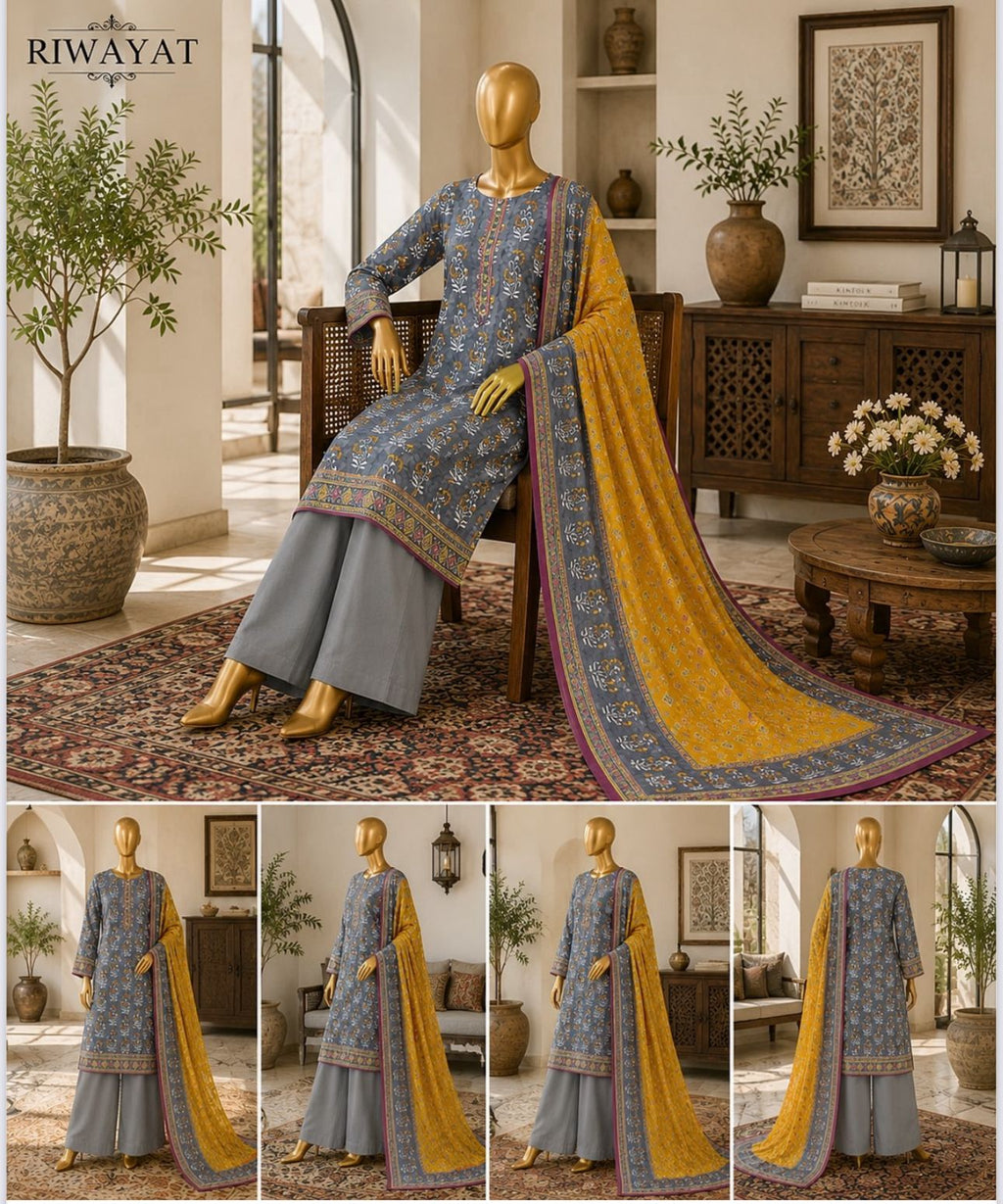 Riwayat 3-pc printed luxury dobby viscose