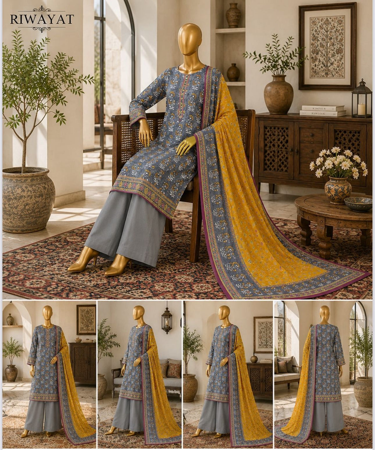 Riwayat 3-pc printed luxury dobby viscose
