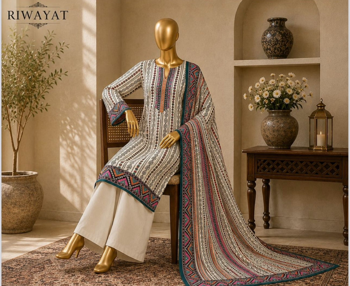 Riwayat 3-pc printed luxury dobby viscose