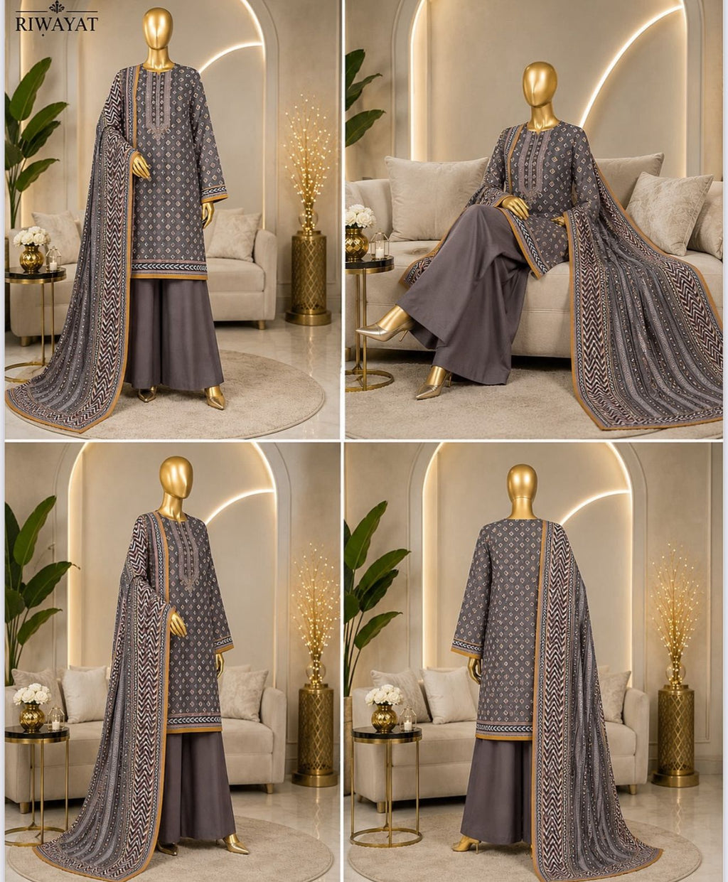 Riwayat 3-pc printed luxury dobby viscose