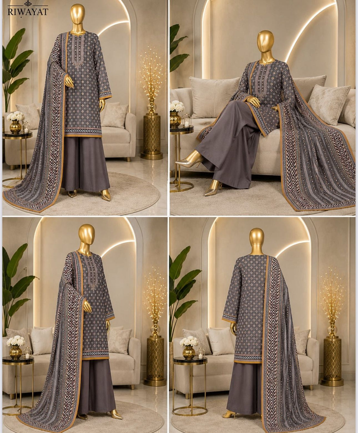 Riwayat 3-pc printed luxury dobby viscose