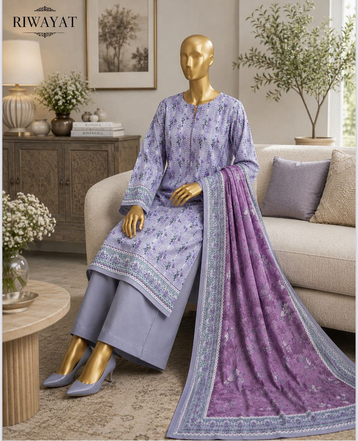 Riwayat 3-pc printed luxury dobby viscose