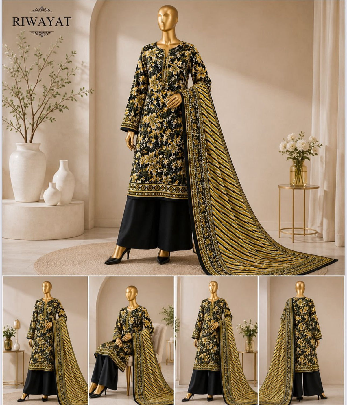 Riwayat 3-pc printed luxury dobby viscose