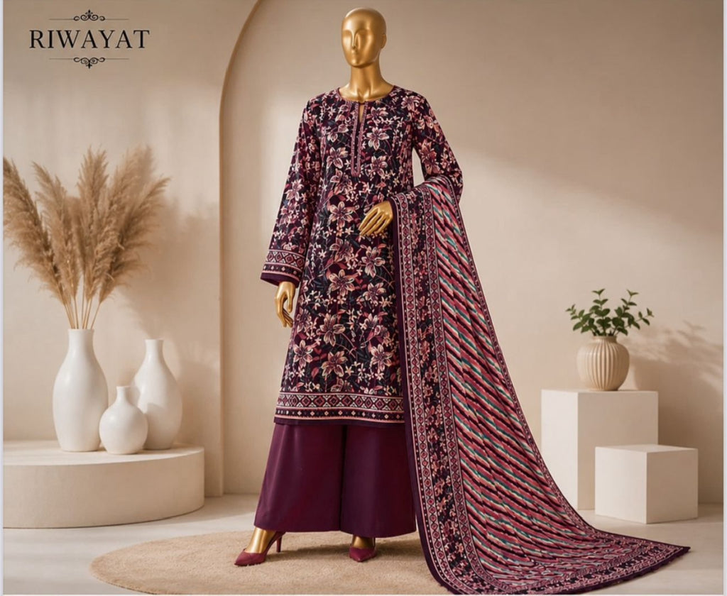 Riwayat 3-Pc Printed Luxury Dobby Viscose