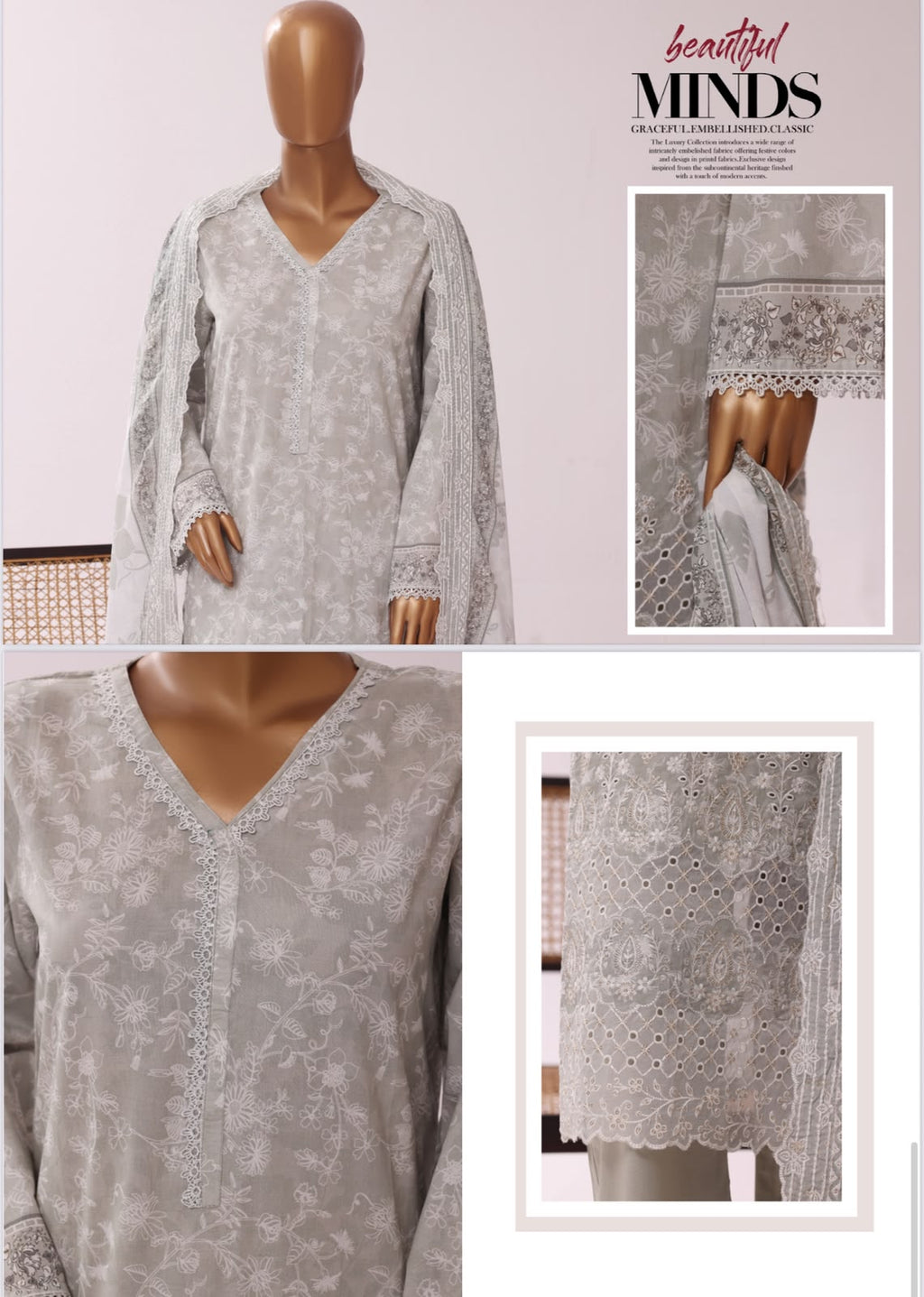 Riwayat Premium Luxury Embroidered 3-pc suit+ Cutwork Dupatta