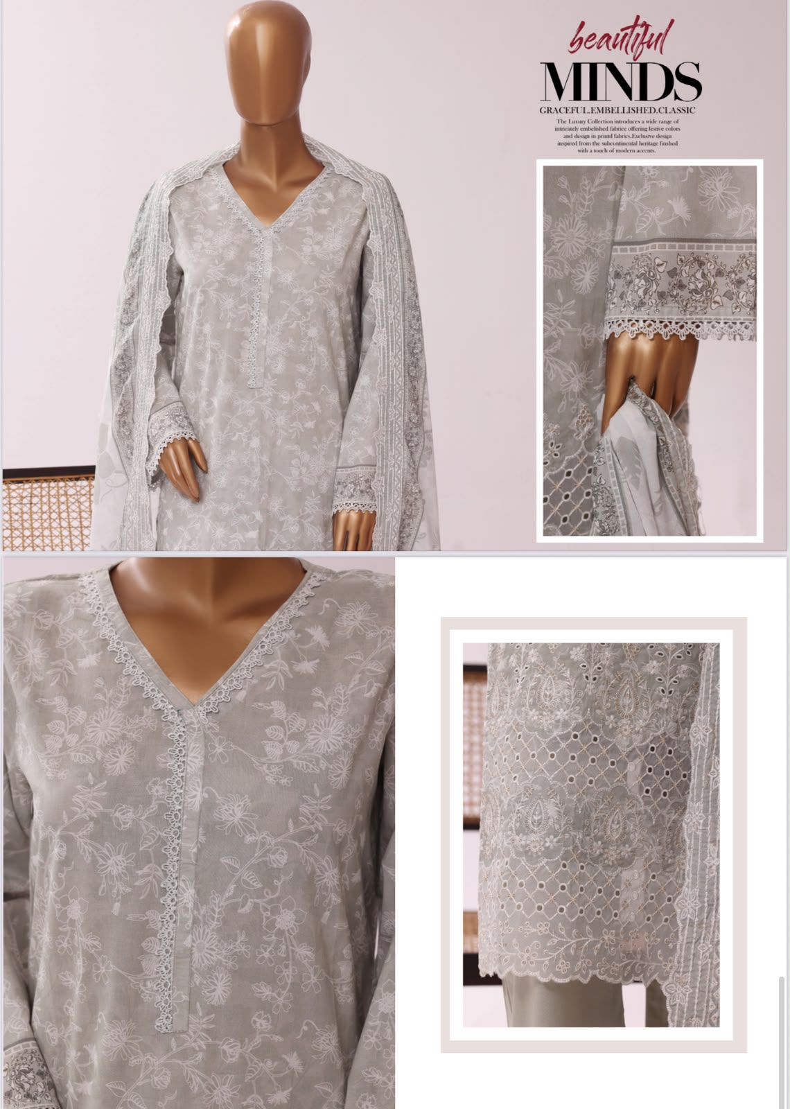 Riwayat Premium Luxury Embroidered 3-pc suit+ Cutwork Dupatta