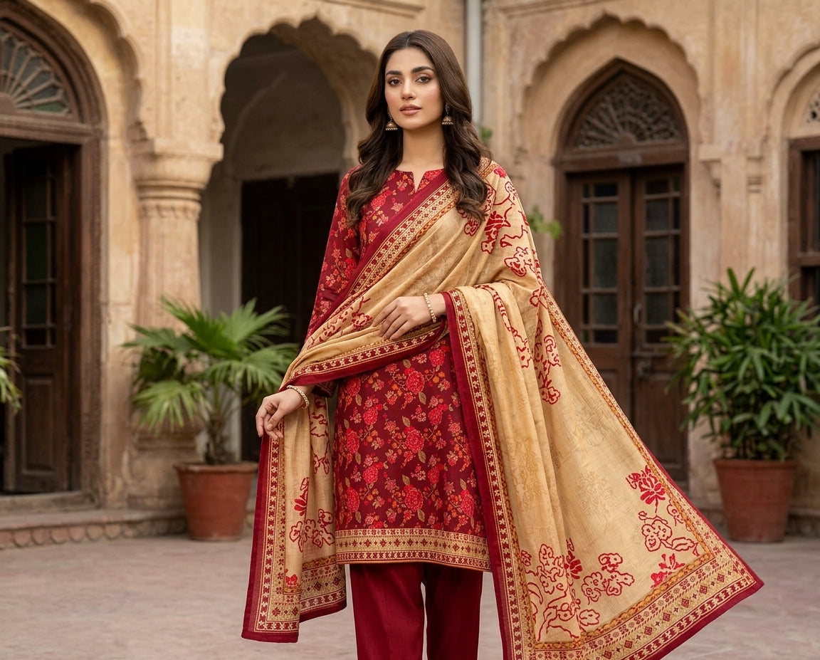 Regalia 3-pc Luxury  Printed Khaddar