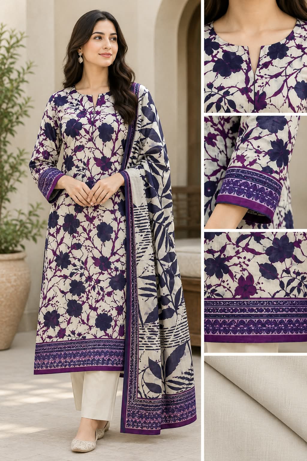 Regalia 3-Pc Luxury Printed Khaddar
