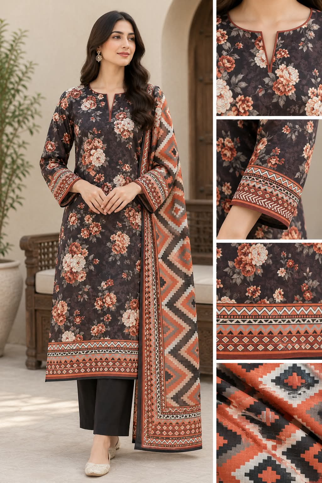 Regalia 3-Pc Luxury Printed Khaddar