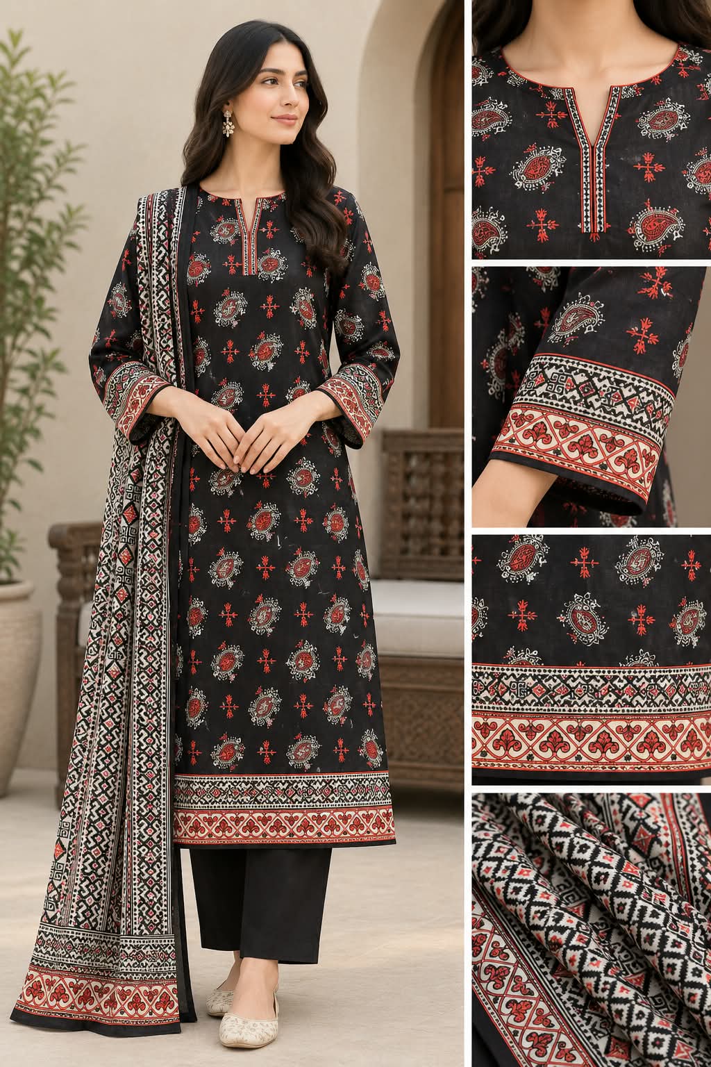 Regalia 3-Pc Luxury Printed Khaddar