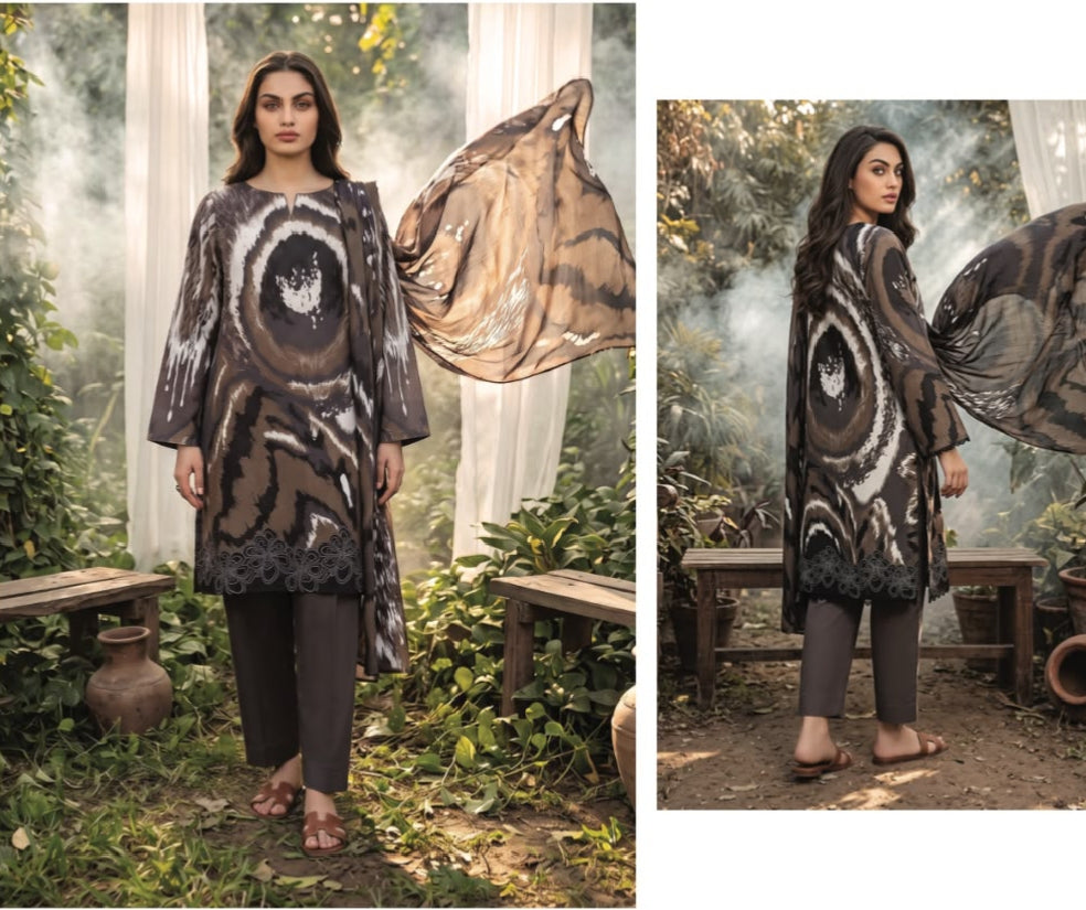 Regalia Premium Luxury Printed Khaddar 3-Pc Suit