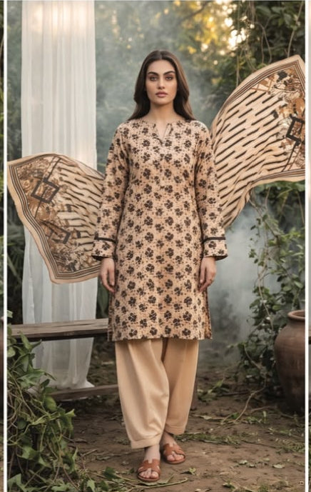 Regalia Premium Luxury Printed Khaddar 3-Pc Suit
