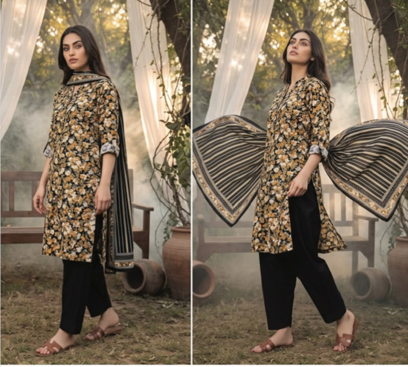 Regalia Premium Luxury Printed Khaddar 3-Pc Suit