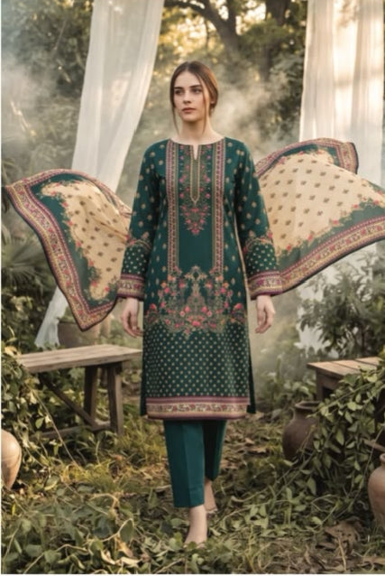 Regalia Premium Luxury Printed Khaddar 3-Pc Suit