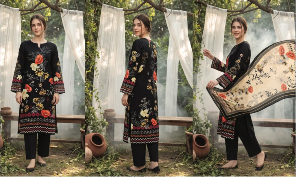 Regalia Premium Luxury Printed Khaddar 3-Pc Suit