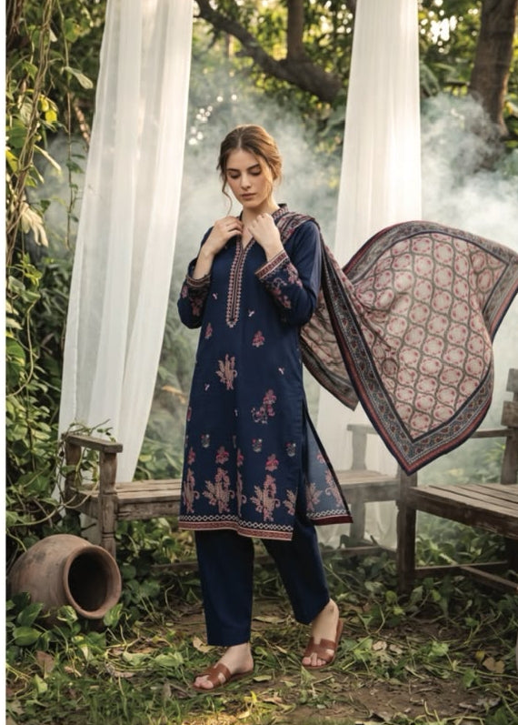 Regalia Premium Luxury Printed Khaddar 3-Pc Suit