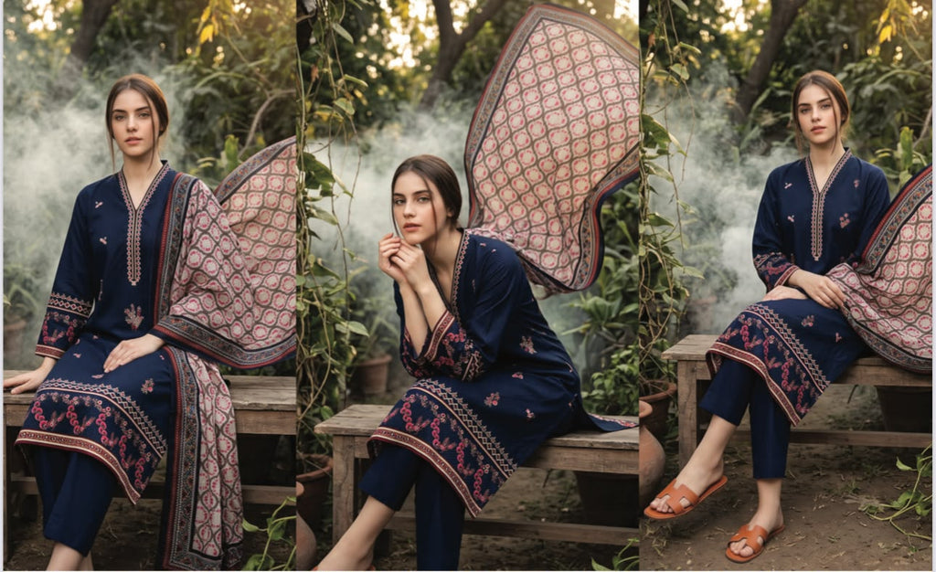 Regalia Premium Luxury Printed Khaddar 3-Pc Suit