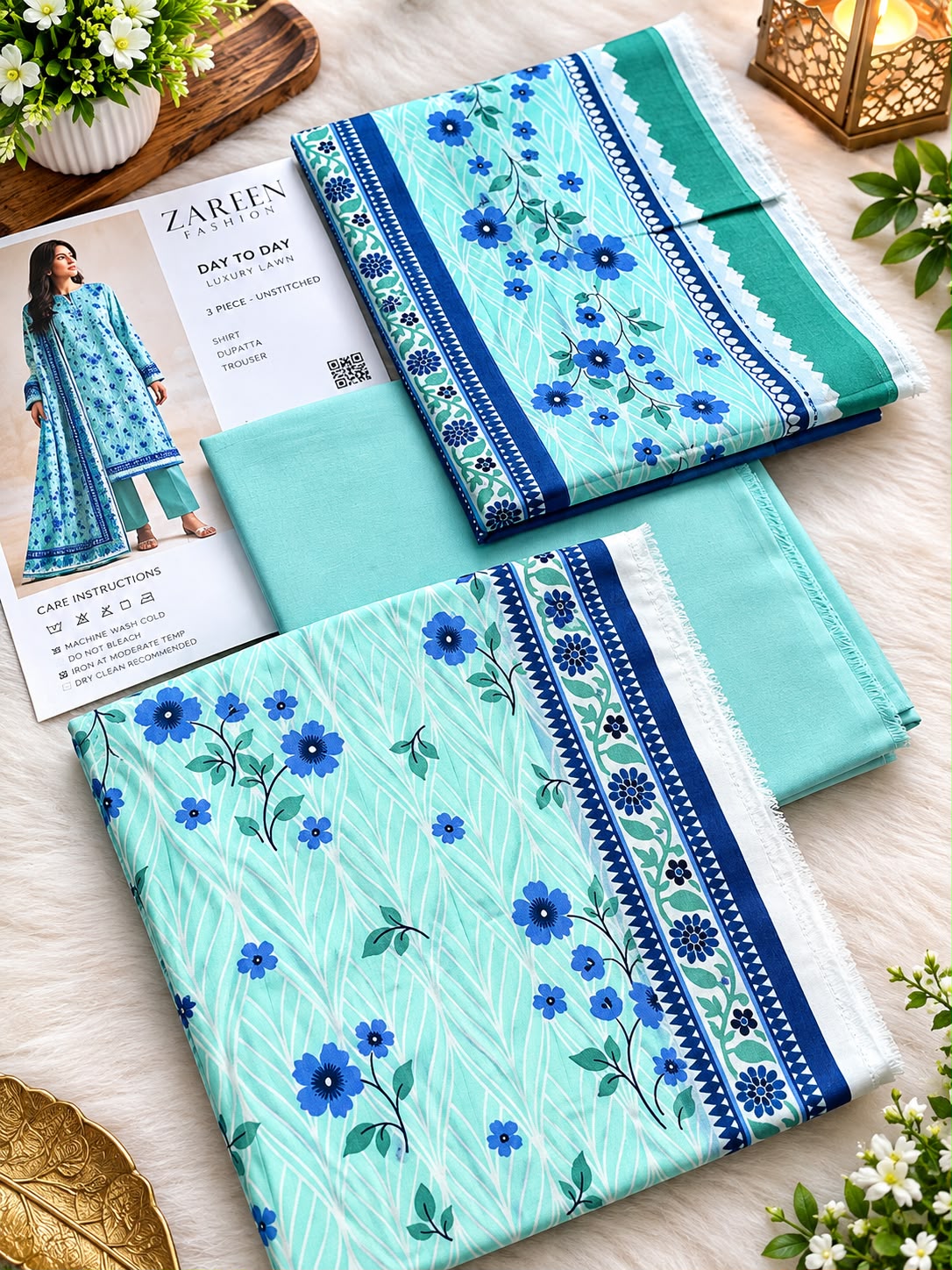 SAPPHIRE | Ferozi Blue Floral Day To Day Luxury Lawn 3-Piece Printed Suit*