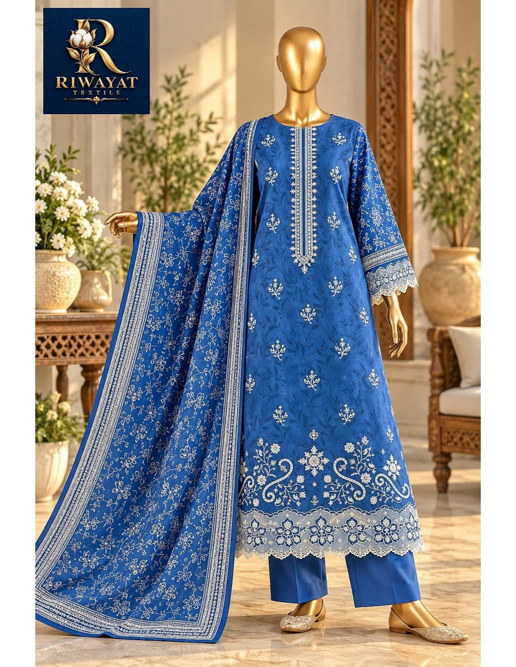 Riwayat premium Embroidery khaddar 3 piece suit