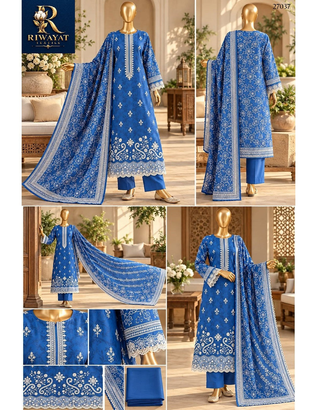Riwayat premium Embroidery khaddar 3 piece suit