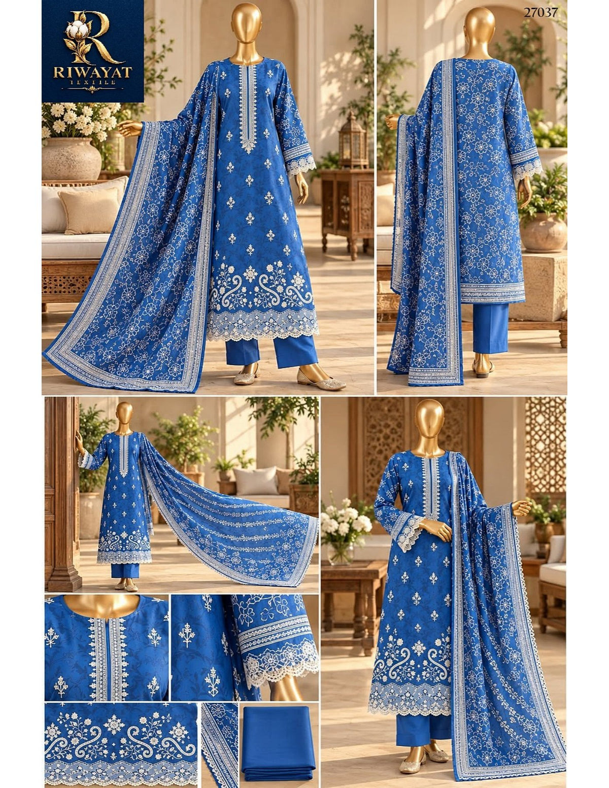 Riwayat premium Embroidery khaddar 3 piece suit