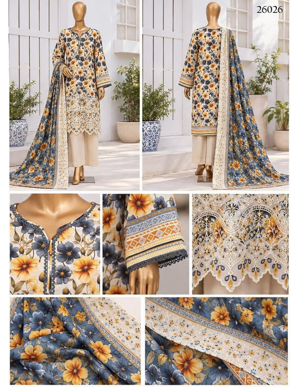 Riwayat premium Embroidery khaddar 3 piece suit