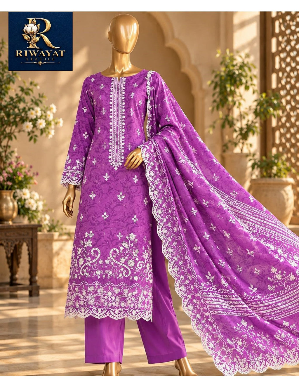 Riwayat premium Embroidery khaddar 3 piece suit
