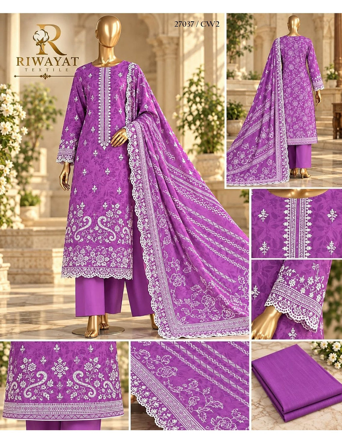 Riwayat premium Embroidery khaddar 3 piece suit