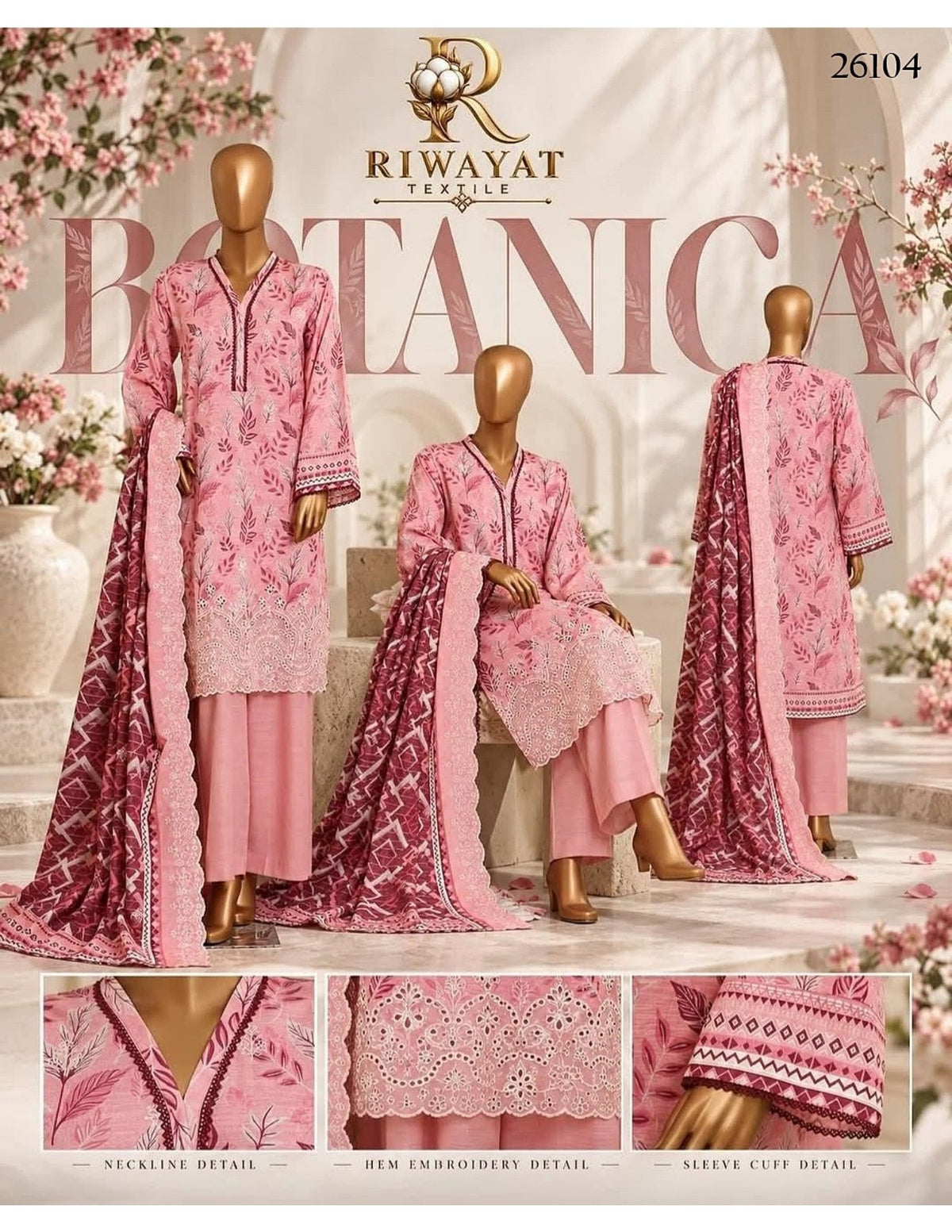 Riwayat premium Embroidery khaddar 3 piece suit
